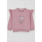 Breeze Kız Çocuk Sweatshirt Omuzları Çiçek Nakış Detaylı Çiçek Baskılı 2-6 Yaş, Gülkurusu - Gül Kurusu - 2 Yaş