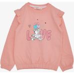 Breeze Kız Çocuk Sweatshirt Pullu Ayıcık Aksesuarlı Simli Yazı Baskılı 1.5-5 Yaş, Somon - 1,5 Yaş