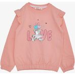 Breeze Kız Çocuk Sweatshirt Pullu Ayıcık Aksesuarlı Simli Yazı Baskılı 1.5-5 Yaş, Somon - 2 Yaş