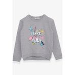 Breeze Kız Çocuk Sweatshirt Renkli Oje Baskılı 6-12 Yaş, Gri Melanj - 6 Yaş