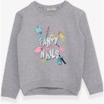 Breeze Kız Çocuk Sweatshirt Renkli Oje Baskılı 6-12 Yaş, Gri Melanj - 8 Yaş