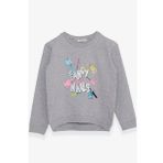 Breeze Kız Çocuk Sweatshirt Renkli Oje Baskılı 6-12 Yaş, Gri Melanj