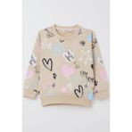 Breeze Kız Çocuk Sweatshirt Sevgi Temalı Desenli 3-8 Yaş, Bej - 3 Yaş