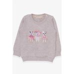 Breeze Kız Çocuk Sweatshirt Sevimli Hayvancıklar Baskılı 1.5-5 Yaş, Bej Melanj - 1,5 Yaş