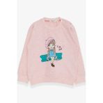 Breeze Kız Çocuk Sweatshirt Sevimli Kız Baskılı 1.5-5 Yaş, Somon Melanj - 4 Yaş