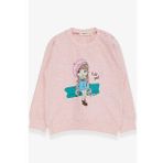 Breeze Kız Çocuk Sweatshirt Sevimli Kız Baskılı 1.5-5 Yaş, Somon Melanj