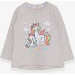 Breeze Kız Çocuk Sweatshirt Sevimli Unicorn Baskılı 1-4 Yaş, Bej Melanj - 1 Yaş