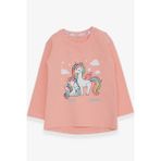 Breeze Kız Çocuk Sweatshirt Sevimli Unicorn Baskılı 1-4 Yaş, Somon - 1 Yaş