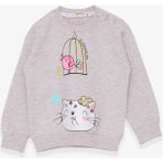 Breeze Kız Çocuk Sweatshirt Simli Kedicik Baskılı Bej Melanj (1.5-5 Yaş) - 1,5 Yaş