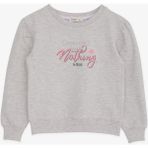 Breeze Kız Çocuk Sweatshirt Simli Yazı Baskılı 8-14 Yaş, Bej Melanj - 12 Yaş