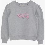 Breeze Kız Çocuk Sweatshirt Simli Yazı Baskılı 8-14 Yaş, Gri Melanj - 9 Yaş