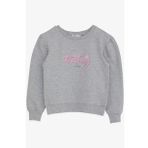 Breeze Kız Çocuk Sweatshirt Simli Yazı Baskılı 8-14 Yaş, Gri Melanj