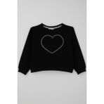 Breeze Kız Çocuk Sweatshirt Taşlı Kalp Baskılı 7-12 Yaş, Siyah - 9 Yaş