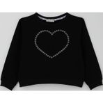 Breeze Kız Çocuk Sweatshirt Taşlı Kalp Baskılı 7-12 Yaş, Siyah