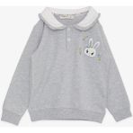 Breeze Kız Çocuk Sweatshirt Tavşan Nakışlı Düğmeli 2-6 Yaş, Açık Gri Melanj - 2 Yaş