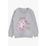 Breeze Kız Çocuk Sweatshirt Unicorn Baskılı 2-6 Yaş, Gri Melanj