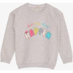 Breeze Kız Çocuk Sweatshirt Yazı Baskılı Desenli 3-7 Yaş, Bej Melanj - 3 Yaş