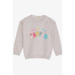 Breeze Kız Çocuk Sweatshirt Yazı Baskılı Desenli 3-7 Yaş, Bej Melanj - 4 Yaş