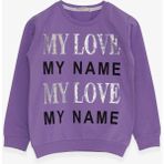 Breeze Kız Çocuk Sweatshirt Yazı Baskılı Pullu 8-14 Yaş, Lila - 9 Yaş