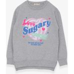 Breeze Kız Çocuk Sweatshirt Yazı Baskılı Yırtmaçlı Açık Gri Melanj (9-14 Yaş) - 11 Yaş