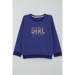 Breeze Kız Çocuk Sweatshirt Yazı Nakış Baskılı 5-10 Yaş, Morcivert - 6 Yaş