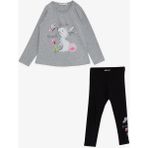 Breeze Kız Çocuk Taytlı Takım Dostluk Temalı Sevimli Tavşancık 1.5-5 Yaş, Gri Melanj - 18 Ay
