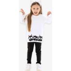 Breeze Kız Çocuk Taytlı Takım Kedi Baskılı 1.5-5 Yaş, Beyaz - 18 Ay