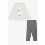 BREEZE Kız Çocuk Taytlı Takım Pullu Kedicik Baskılı Nakışlı 1.5-5 Yaş, Ekru