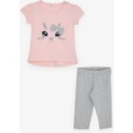 Breeze Kız Çocuk Taytlı Takım Tavşancık Nakışlı 1-4 Yaş, Pembe - 18 Ay