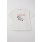 Breeze Kız Çocuk Tişört Çiçek Baskılı 8-14 Yaş, Ekru - 9 Yaş