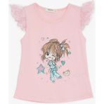 Breeze Kız Çocuk Tişört Çılgın Kız Baskılı Kolları Nakış Güpürlü 1.5-5 Yaş, Pembe - 1,5 Yaş