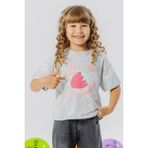 Breeze Kız Çocuk Tişört Crop Çilek & Yazı Baskılı 6-12 Yaş, Açık Gri Melanj - 9 Yaş