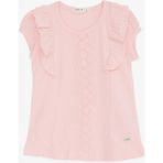 Breeze Kız Çocuk Tişört Fırfırlı Güpür Nakışlı 3-8 Yaş, Pembe - 5 Yaş