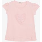 Breeze Kız Çocuk Tişört Kalp Çiçek Nakışlı 4-8 Yaş, Pembe - 4 Yaş