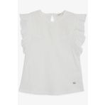 BREEZE Kız Çocuk Tişört Kolları Fırfırlı Nakış Güpürlü 6-12 Yaş, Ekru