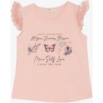 Breeze Kız Çocuk Tişört Kolları Güpür Nakışlı Kelebek Baskılı 1.5-5 Yaş, Pembe - 2 Yaş
