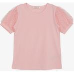 Breeze Kız Çocuk Tişört Kolları Tüllü 8-12 Yaş, Pembe - 11 Yaş