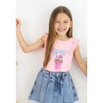 Breeze Kız Çocuk Tişört Omzu Fırfırlı Dondurma Baskılı 4-8 Yaş, Pembe - 4 Yaş