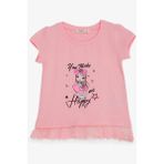 Breeze Kız Çocuk Tişört Sevimli Kız Baskılı Beli Güpürlü 1-4 Yaş, Pembe - 1,5 Yaş