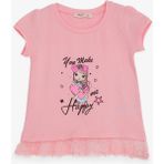 Breeze Kız Çocuk Tişört Sevimli Kız Baskılı Beli Güpürlü 1-4 Yaş, Pembe - 2 Yaş