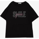 Breeze Kız Çocuk Tişört Smile Yazı Baskılı Taşlı 9-16 Yaş, Siyah - 10 Yaş