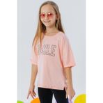 Breeze Kız Çocuk Tişört Smile Yazı Baskılı Taşlı 9-16 Yaş, Somon - 12 Yaş