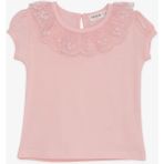 Breeze Kız Çocuk Tişört Yakası Güpürlü Nakışlı 1-4 Yaş, Pembe - 1 Yaş