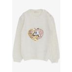 Breeze Kız Çocuk Triko Kazak Pullu Unicorn Baskılı 1.5-5 Yaş, Ekru