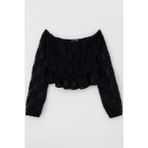 Breeze Kız Çocuk Uzun Kollu Crop Bluz Dantelli Lacivert Desenli Örme Kumaş 9-14 Yaş - 9 Yaş