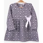 Breeze Kız Çocuk Uzun Kollu Elbise Fiyonklu Koyu Gri Melanj (1.5-5 Yaş) - 1,5 Yaş