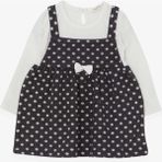 Breeze Kız Çocuk Uzun Kollu Elbise Fiyonklu Puantiye Desenli Füme (1.5-5 Yaş) - 3 Yaş