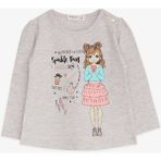 Breeze Kız Çocuk Uzun Kollu Tişört Baskılı 1-4 Yaş, Bej Melanj - 1,5 Yaş