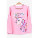 Breeze Kız Çocuk Uzun Kollu Tişört Unicorn 2-6 Yaş, Pudra