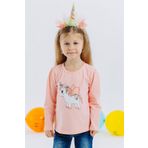 BREEZE Kız Çocuk Uzun Kollu Tişört Unicorn Baskılı 1-4 Yaş, Somon